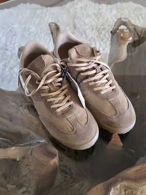 Zara Neutral Suede & Leather Sneakers - Taupe